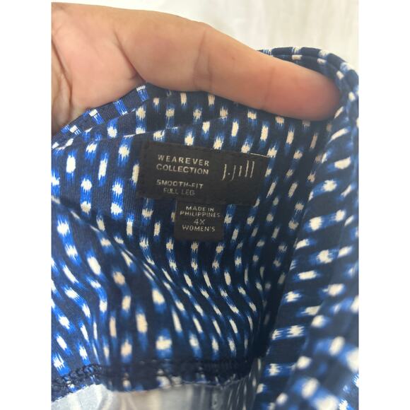 J Jill Wearever Pull On Pants 4X Blue Print Wide Full Leg Smooth Fit Ponte - Picture 6 of 8